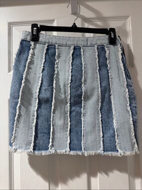 Abercrombie & Fitch Two-Tone Frayed Stripe Denim Mini Skirt - Blue